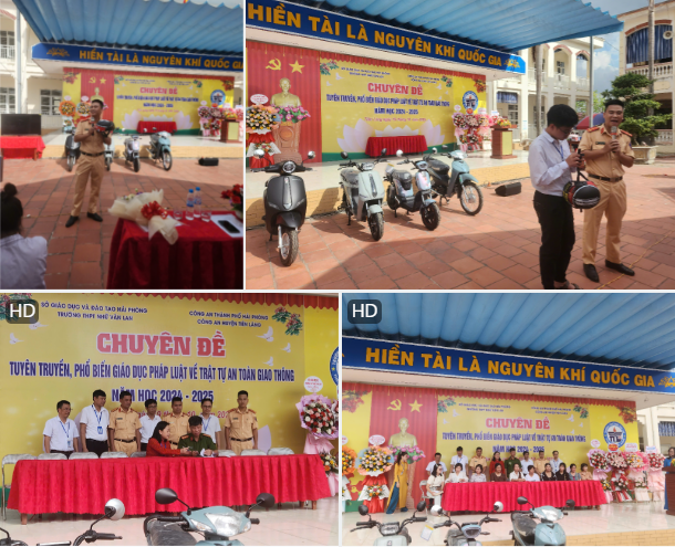 Công an huyện Tiên Lãng tuyên truyền an toàn giao thông  tại Trường THPT Nhữ Văn Lan